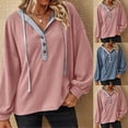 thumbnail image 2 of ShiShine Hoodies for Women Long Sleeve Drawstring Button V Neck Casual Pullover Sweatshirt Hooded Tops, 2 of 8