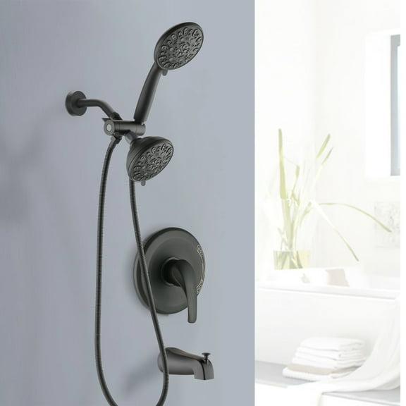 Single-Handle 7-Spray Pattern Hand Shower and 4.72 in. Round Matte Black Shower Heads with Tub Faucet