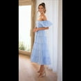 thumbnail image 4 of Vestidos Largos de Mujer con Escote Cuadrado, Corta Abullonada y Fruncido, Corte A, con y Fruncido. Azul S, 4 of 10