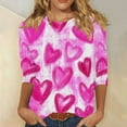 thumbnail image 7 of Feancey Valentines Day 3/4 Sleeve T-Shirts for Women Heart Print Cute Tops Loose Fit Casual Round Neck Blouse Trendy Going Out Tees Pink L, 7 of 7