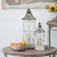 thumbnail image 3 of Gzxs Farmhouse Wood Lanterns Set of 2, 27.4" & 18.3" H Ivory White Decorative Candle Holders with Glass Shade & Metal Top, Hanging Lanterns for Garden Patio Wedding Parties (No Candles), 3 of 9