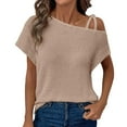 thumbnail image 1 of Top de manga corta de punto con hombros descubiertos para mujer - Blusa informal ligera - Conjunto de verano de color liso - S-XXL, 1 of 5