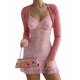 thumbnail image 2 of TRKIYQC Vestido corto ajustado con costuras de hilo de malla de encaje a la moda con cuello en V para mujer TRKIYQC moderno, 2 of 9