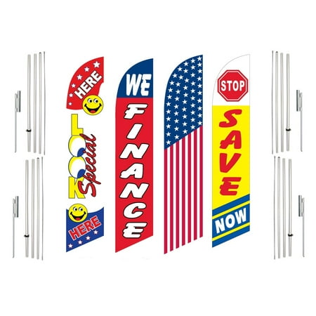 4 Swooper Flags With 4 Pole Kits Look Special Here We Finance America Stop Save Now
