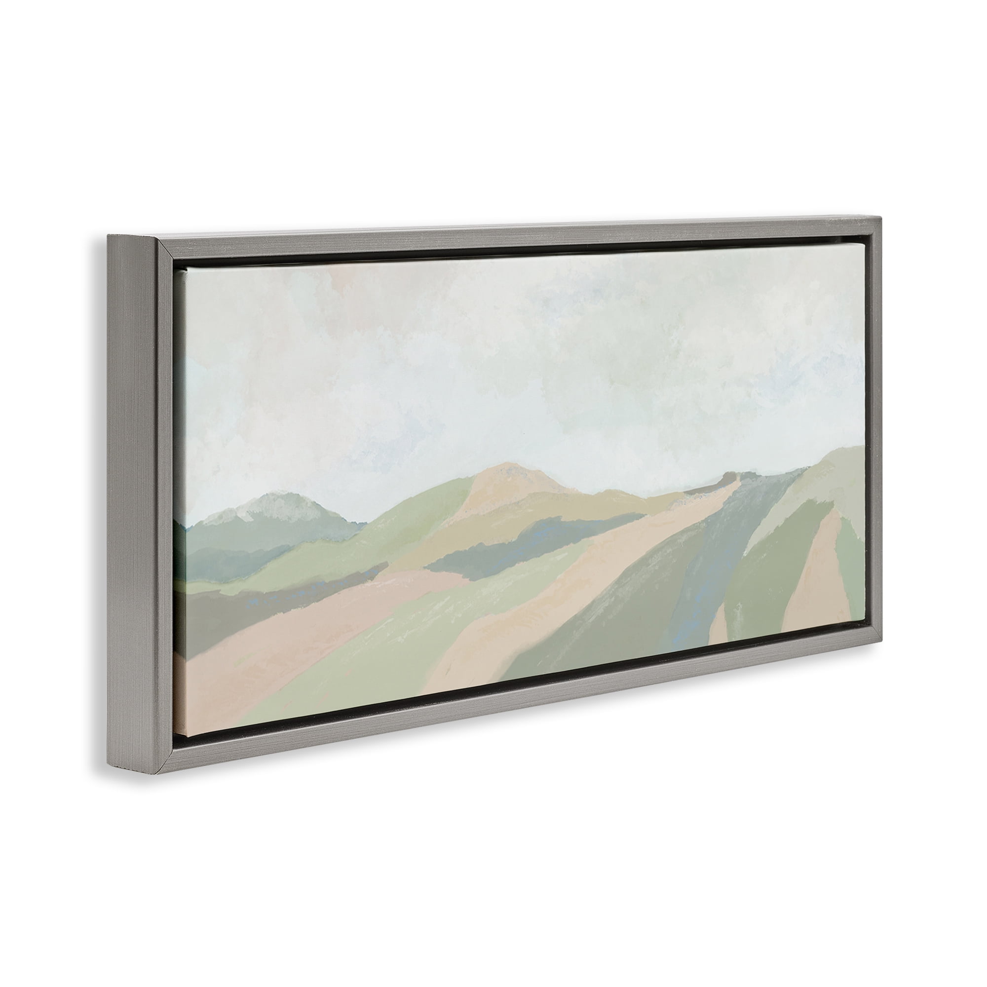 Stupell Industries Striped Green Hills Landscape & Nature Painting Gray Floater Framed Canvas Art Print Wall Art, 25 x 11