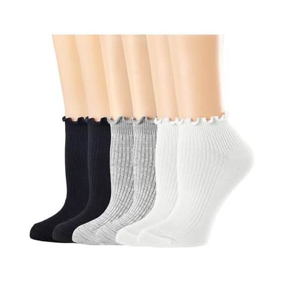 Eryueer Womens Ankle Ruffle Socks Casual Cotton Frilly Breathable Cute Knit Lettuce Trim No Show Socks 6 Pack