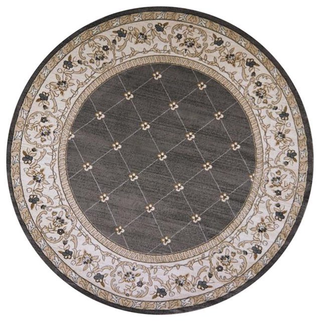 HomeRoots 352692 7 ft. 10 in. Round Polypropylene Grey & Ivory Area Rug