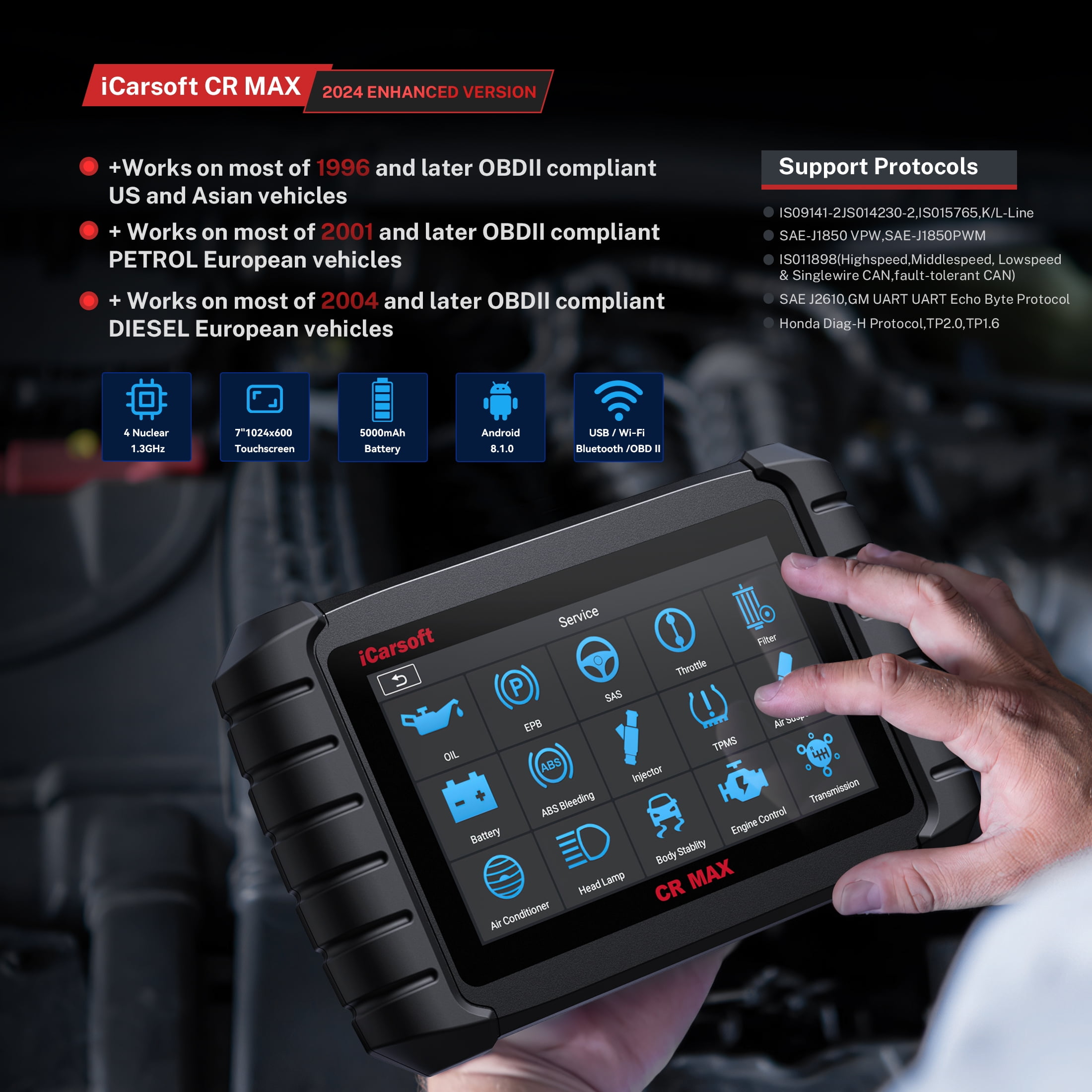 iCarsoft CR MAX 2025 Ver Bidirectional Scan Tool All System Diagnosis 49+ Services 47+ Special Functions Full Active Test OBD2 Scanner Diagnostic Tool Car Code Reader ECU Coding CAN FD Free Update