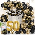 thumbnail image 1 of Conjuntos De Decoración Para Fiesta De Cumpleaños Número 50 En Oro Negro, Globos Con Números Gigantes Dorados De 40 Pulgadas Con Pancarta De Cumpleaños, Guirnalda De Arco De Globos De Oro Negro Para M, 1 of 1