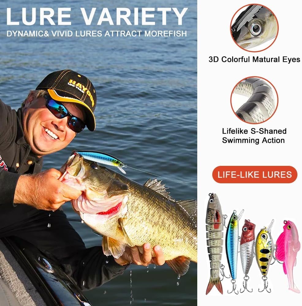 193PCS Fishing Lures Kit with Tackle Box, Freshwater Saltwater Bass Lures Set – Hard Baits, Soft Plastic Worms, Crankbaits, Spinner Baits, Frog Lures, Fishing Hooks & Accessories