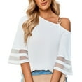 thumbnail image 2 of Xmarks Women's Off Shoulder Tops 3/4 Short Sleeve Casual Loose Batwing Shirts Oversized Blouse Tunic White S-XL, 2 of 9
