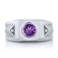thumbnail image 2 of Gem Stone King 1.73 Ct Round Purple Amethyst 925 Sterling Silver Men's Ring, 2 of 5
