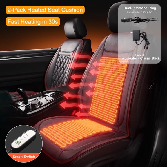 CLAYCLAY 2-Pack Heated Seat Cushion with Car Charger - Full Back Heating Pad with 3 Adjustable Temp Levels, Fast Heating Seat Warmer for 2 Seaters (Car & Home Use)