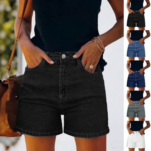 Sentmoon Short Jeans for Women Stretchy High Waist Women Denim Shorts with Pockets Comfy Regular Fit Women's Shorts S-3XL
