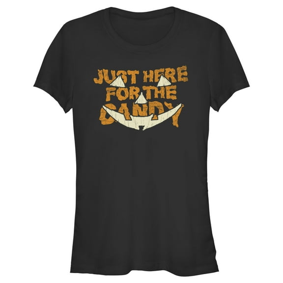 Junior's Lost Gods Halloween Just Here for the Candy Jack-O'-Lantern  Graphic Tee Black Medium