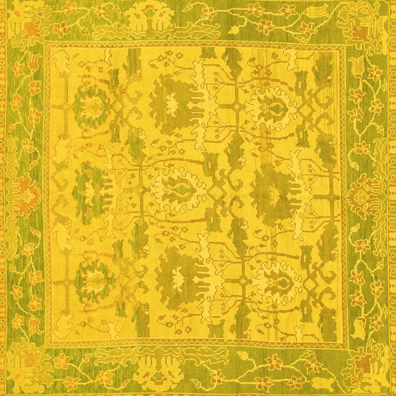 Ahgly Company Machine Washable Indoor Square Abstract Yellow Modern Area Rugs, 7' Square