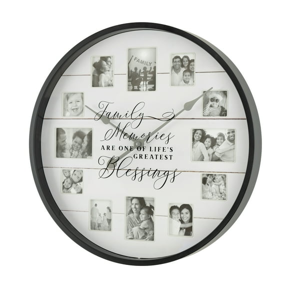 Sterling & Noble 20" Indoor Round Farmhouse Black & White Photo Frame Analog Wall Clock with Quartz Movement