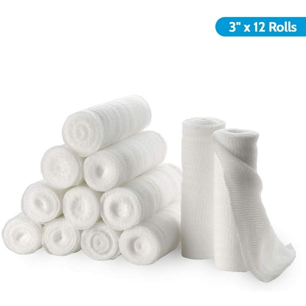 Gauze Bandage Rolls Pack or 12, 3" x 4.1 Yards Per Roll of Medical