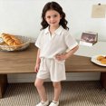 thumbnail image 4 of KPOPLK Toddler Baby Girls Clothes Gauze Shirt Tee Tops +Shorts Outfit 2 PCS Set 12 Months-5 Years(7-8 Years,Beige), 4 of 5