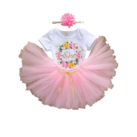 

Gwiyeopda Toddler Baby Girls Clothes Set Floral Pattern Short Sleeve Romper+Solid Color Tutu Skirt+Flower Headband