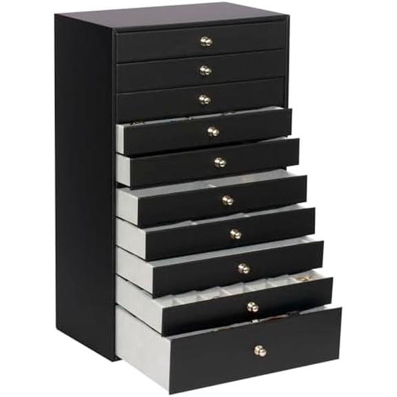 Large Jewelry Box, Jewelry Case with 10 Drawers for Big and Small Jewelry, Jewelry Storage Organizer for Watch Earrings Necklace Rings Bracelets, Birthday Wedding Gifts, Black