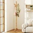 thumbnail image 2 of Costway Solid Rubber Wood Coat Rack with 3 Adjustable Heights and 11 Hooks for Hallway Natural, 2 of 10