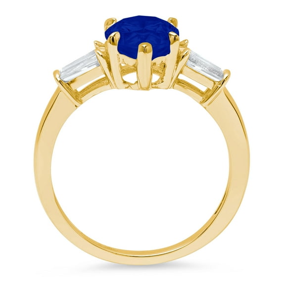 2.5 ct Pear Cut Simulated Blue Sapphire Three-Stone Engagement Ring for Women in 18K Yellow Gold