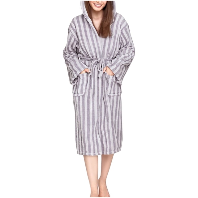 FRSASU Womens Robe, Coral Fleece Bathrobe with Hood, Hooded Robes for Women Plus Size Absorbent Strap Bath Robe Purple Free Size(Free Size)