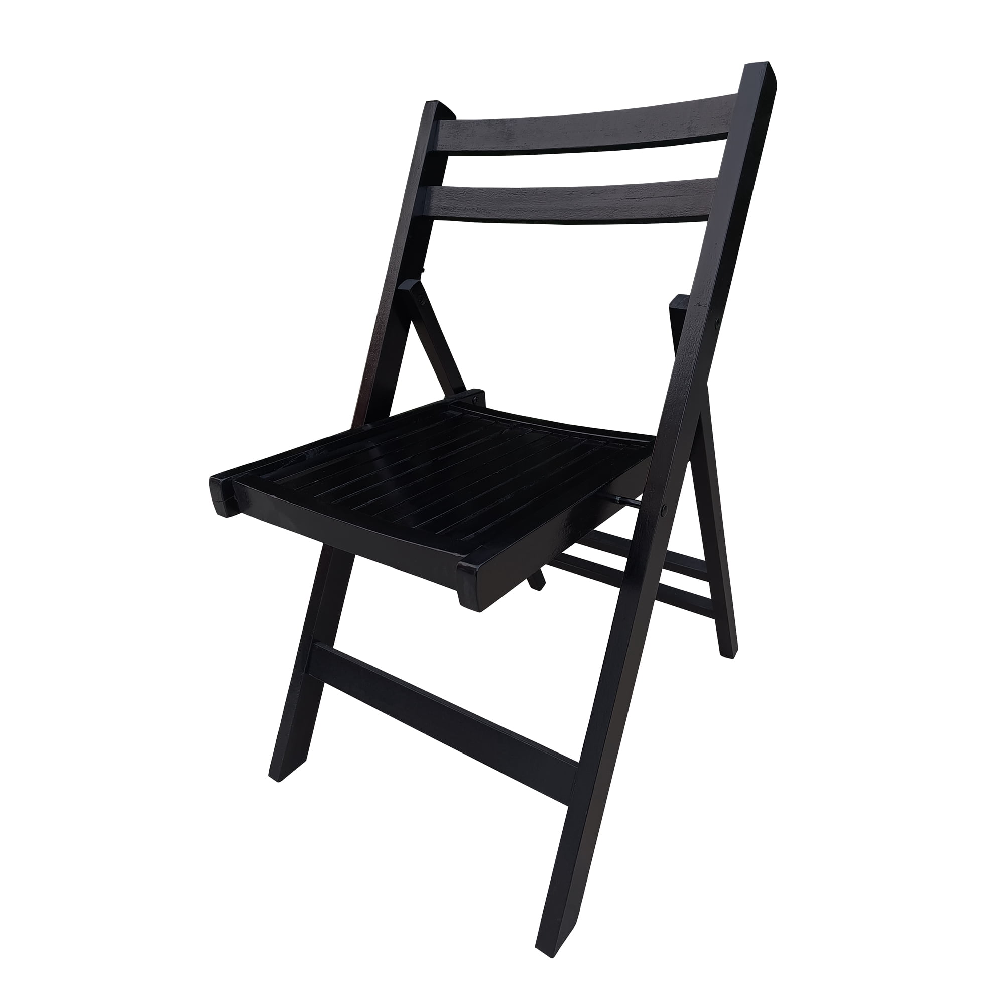 Wooden Folding Dining Chair, 4 Pack Slatted Wood Event Chair Indoor Outdoor Patio Use, Black