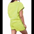 thumbnail image 3 of Ensemble de Survêtement pour Femme 2 Pcs, Couleur Unie, Col Rond, Tissu Texturé Décontracté, Manches Courtes, Pyjama, Jaune Citron, m, 3 of 7