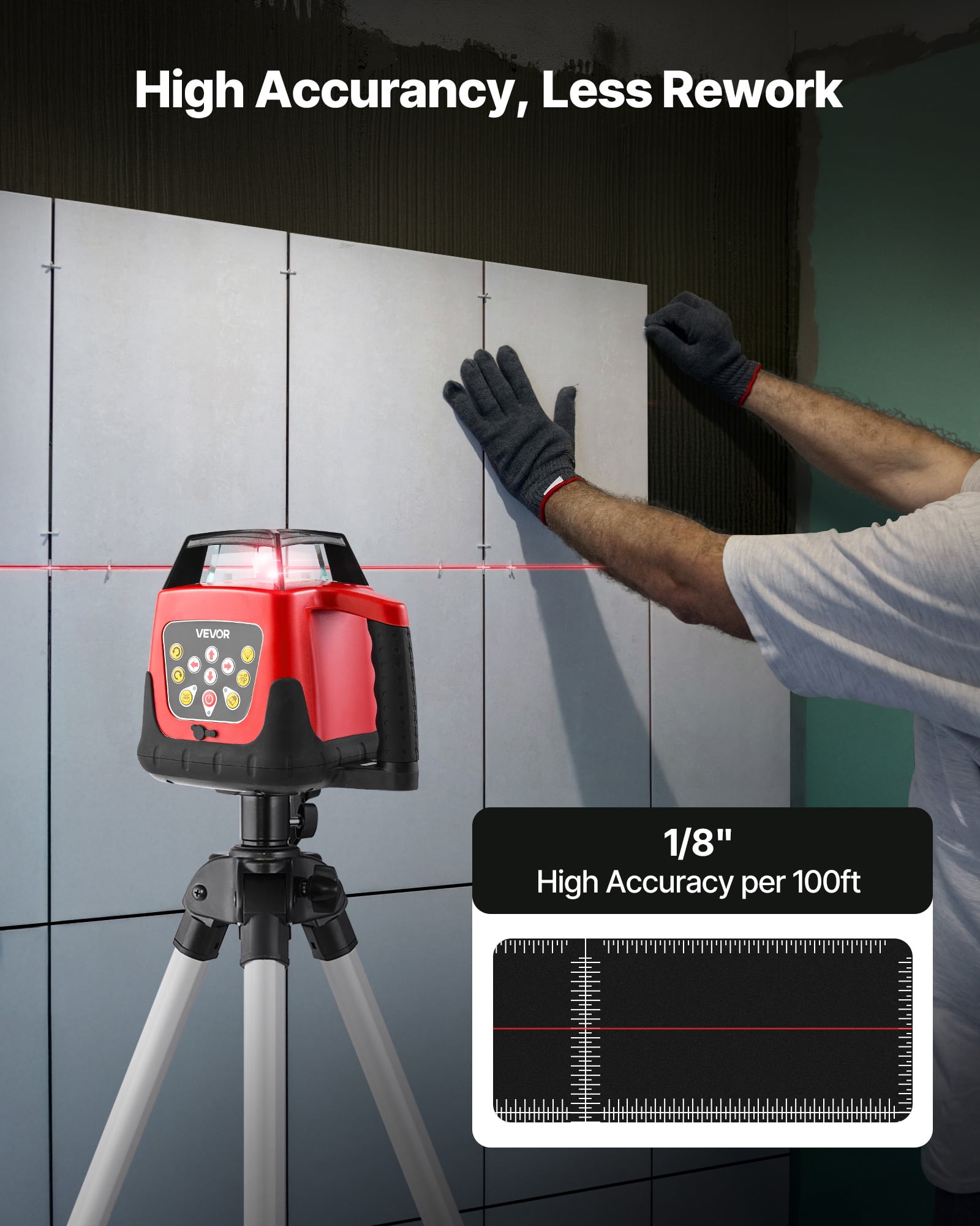 VEVOR Rotary Laser Level Kit, 1650ft 360-Degree Self Leveling Red Horizontal Laser Transit,with Tripod,Receiver,Remote Control,Scale,Toolcase,IP66 Waterproof,0.80in/100ft Precision for Construction