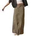 thumbnail image 2 of Mohiass Women Trendy Denim Maxi Skirt High Waist A-Line Frayed Hem Loose Long Jean Skirt Army Green XL, 2 of 5