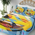 thumbnail image 3 of Ambesonne Emoji Fitted & Top Sheet Set with Shams, Futurist Happy Character Art, Sky Blue and Mustard, 3 of 5