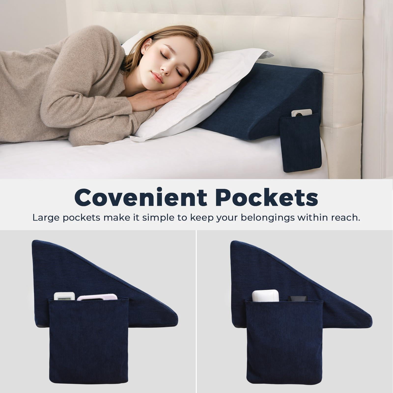 King Bed Wedge Pillow For Headboard/bed Mattress Gap Filler Close (0-6") Stop Falling Down-(blue 76"x10"x6")
