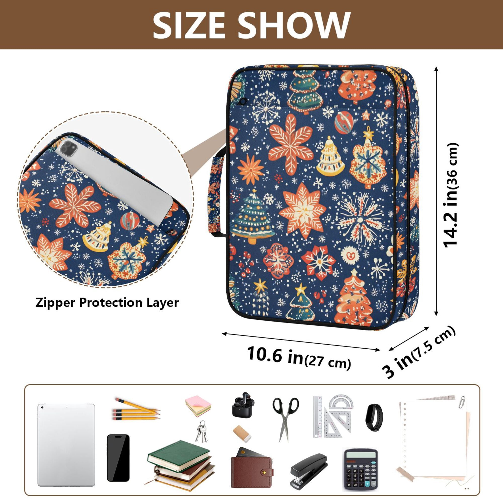 FORMRS Accordion File Folder A4 Size 7-Pocket Expanding Document Organizer Bag with 3 Ring Binder, Christmas Splendor