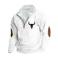 thumbnail image 3 of DODADAWANJ Mens Stand Collar Sweatshirts Bull Graphic Quarter Zip Pullover Big and Tall Long Sleeve Sweatshirt for Outdoor Daily Travel White XL, 3 of 4