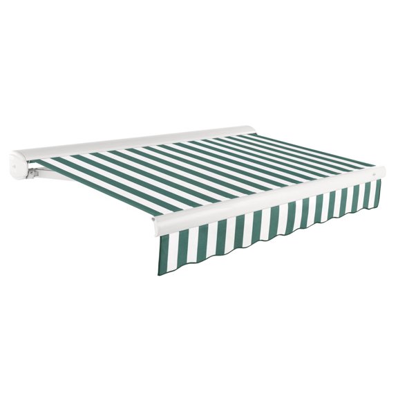 Awntech 10 Ft Key West Right Motorized Heavy Duty Patio Retractable Awning with Cassette (120in x 9.38in x 96in), Forest/White Stripe