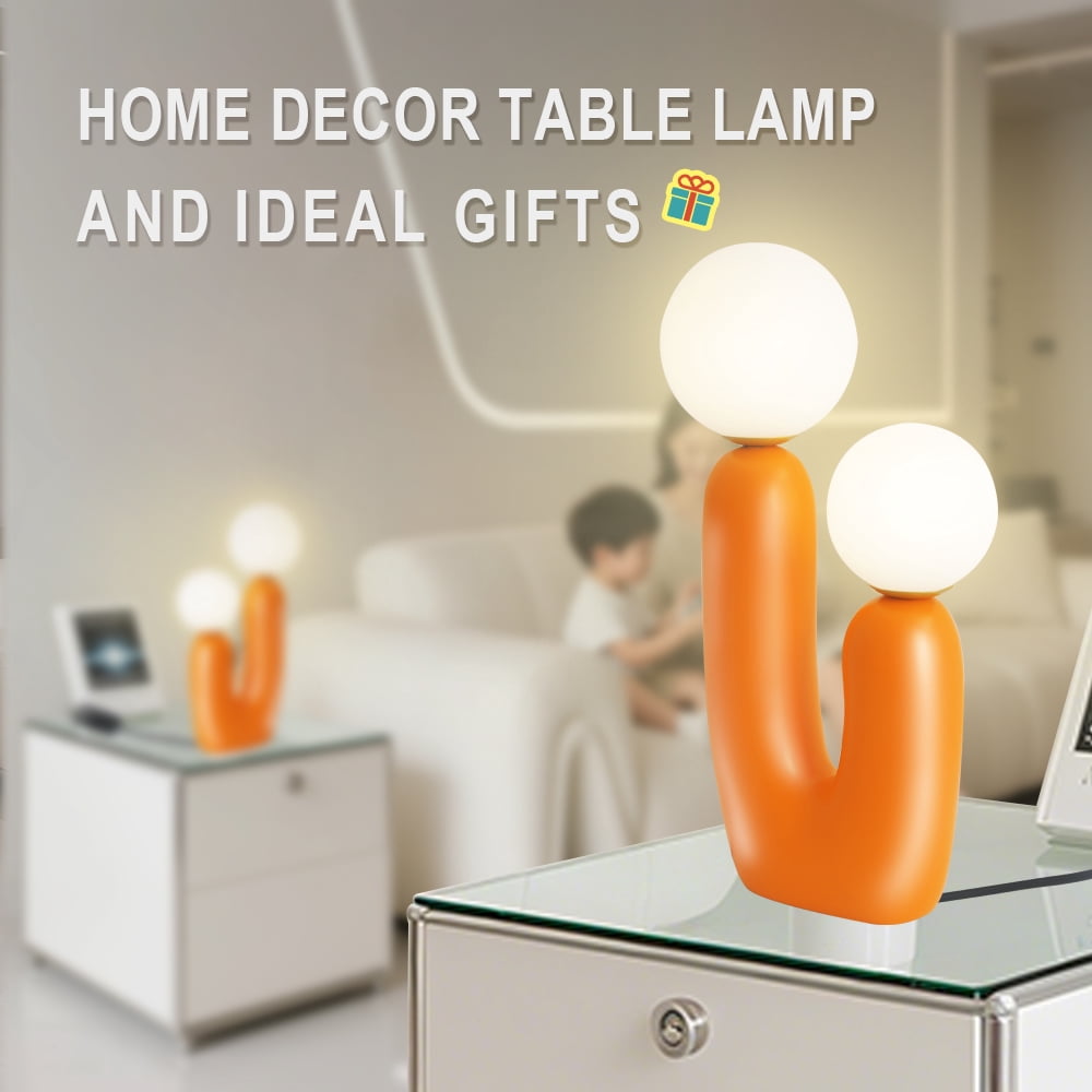 Elinkume Nightstand Lamp, Modern Cactus Lamp for Living Room, Bedroom, Nightstand L5.12 inches H15.75 inches (Orange)