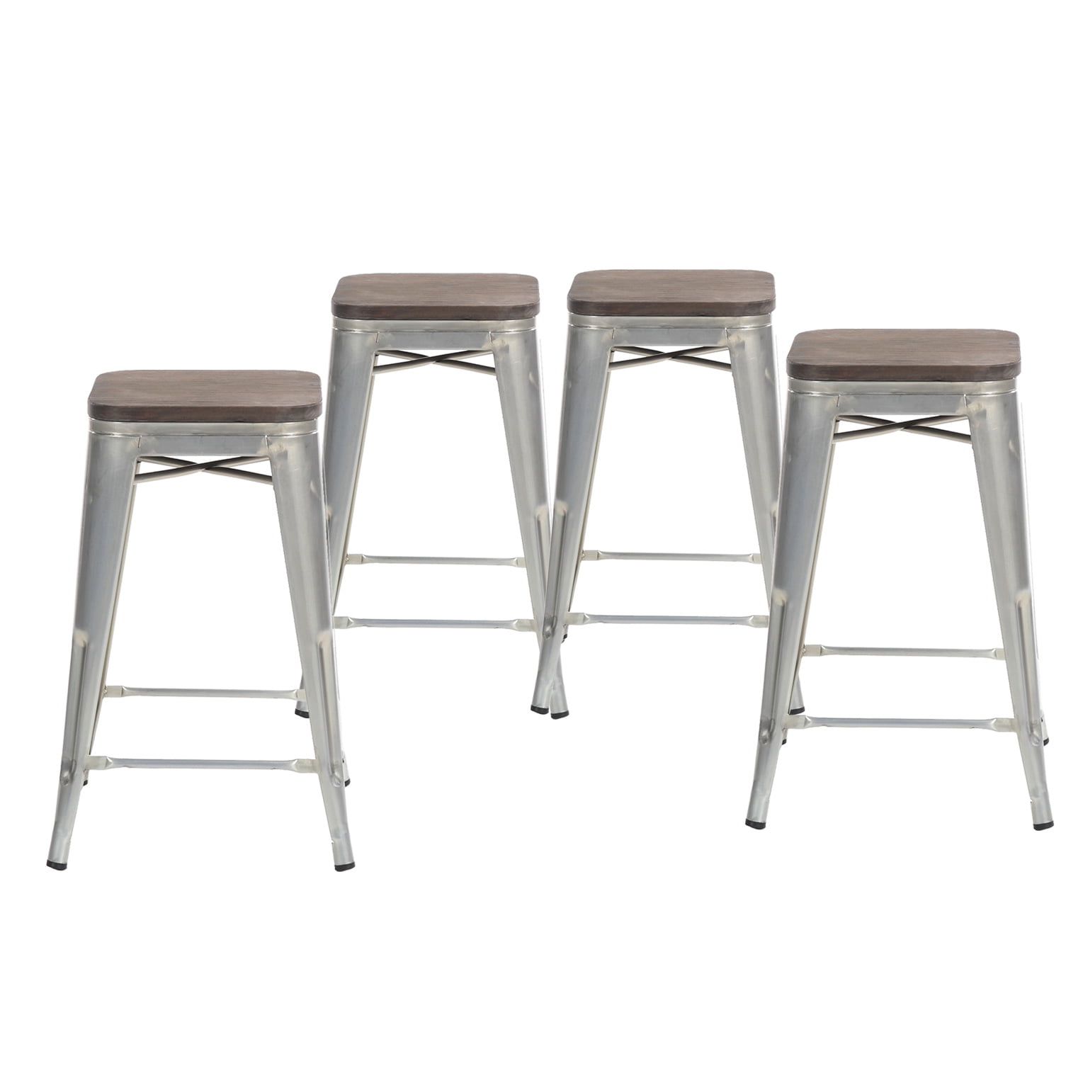 Set of 4 Galvanized 24"Counter High Industrial Metal Bar Stools Stackable As Is 
