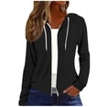 thumbnail image 2 of Qingpeng Womens Solid Color Zipper Up Hoodie Lightweight Long Sleeve Drawstring Hooded Casual Open Front Outerwear Daily Tops, 2 of 7