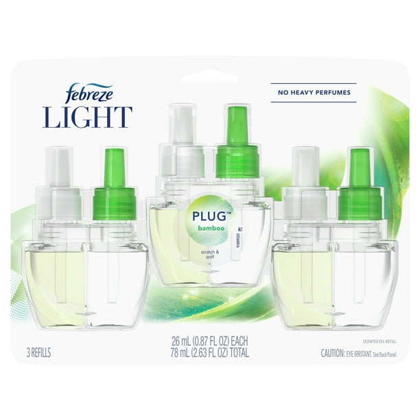 Febreze Light Fade Defy Plug Air Freshener, Bamboo, 2.63 fl oz, 3 pk
