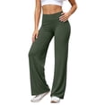 thumbnail image 2 of Dwellite Leggings for Womens Straight Leg Gym Yoga Pants High Waist Lifting Wide Leg Workout Pants with Pockets 2026 Green M, 2 of 7
