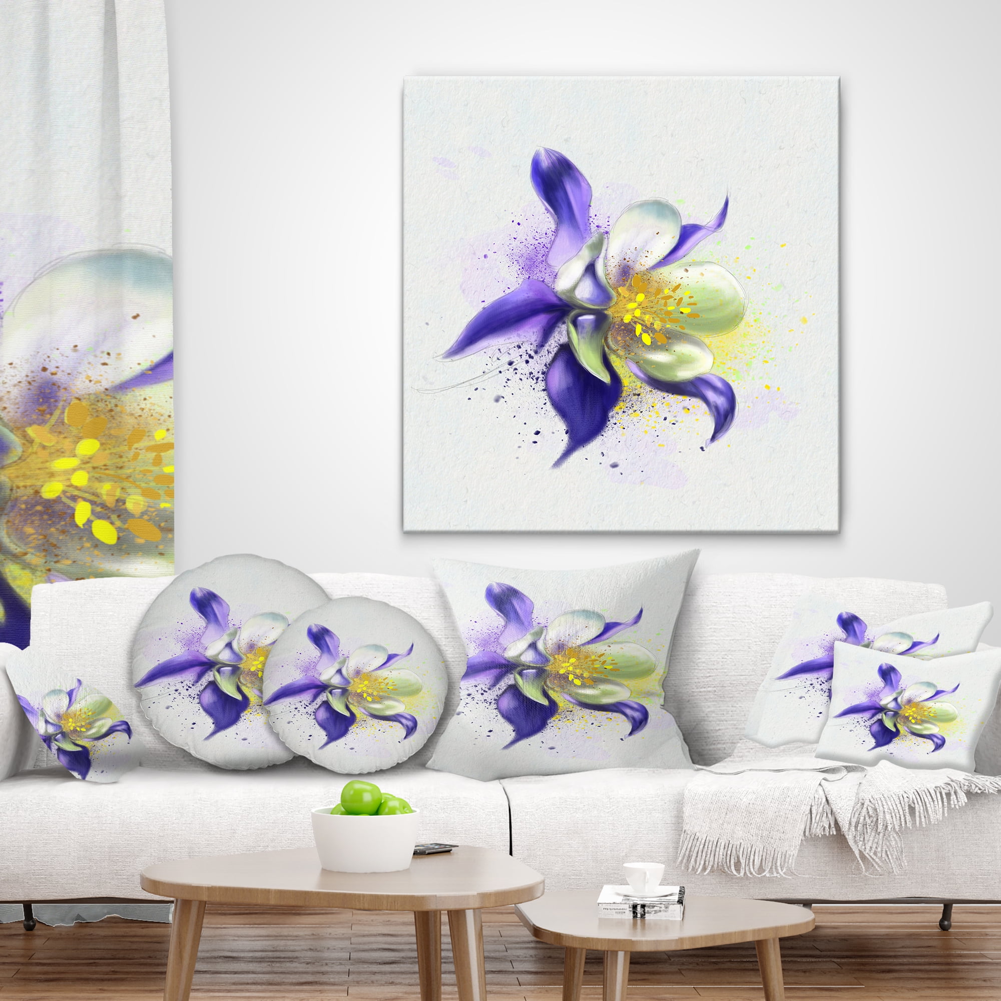 Designart Purple Flower with White Petals - Floral Throw Pillow - 18x18