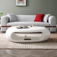 thumbnail image 7 of 53.15inch Circle Coffee Table, Fiberglass Top Table with Wear-resistant Coating and Sturdy Construction, Modern Coffee Table for Guest Rooms, Living Rooms, Kitchens, Lounges, Matt White, 7 of 7
