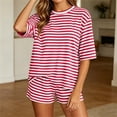 thumbnail image 6 of BRELIL Women's Round Neck Short Sleeve T-Shirt Two Piece Set Elastic Waisted Shorts Striped Casual Lounge Matching Outfits Summer Everyday Wear, Red M, 6 of 8