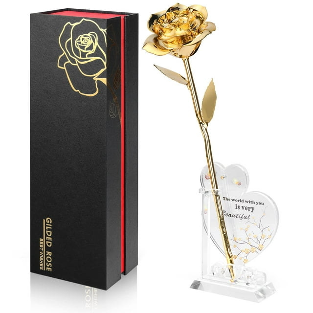 Rosa antónica bañada en oro, auténtica rosa dorada de 24 quilates con caja de regalo
