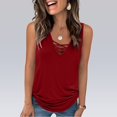 thumbnail image 2 of WTXUE Womens Tank Tops Sleeveless Criss Cross Casual Tank Tops Loose Fitting T Shirts Summer Tees Shirts Tunic Tops Basic Blouse V Neck Criss Cross Shirts Loose Casual Blouses Red S, 2 of 7