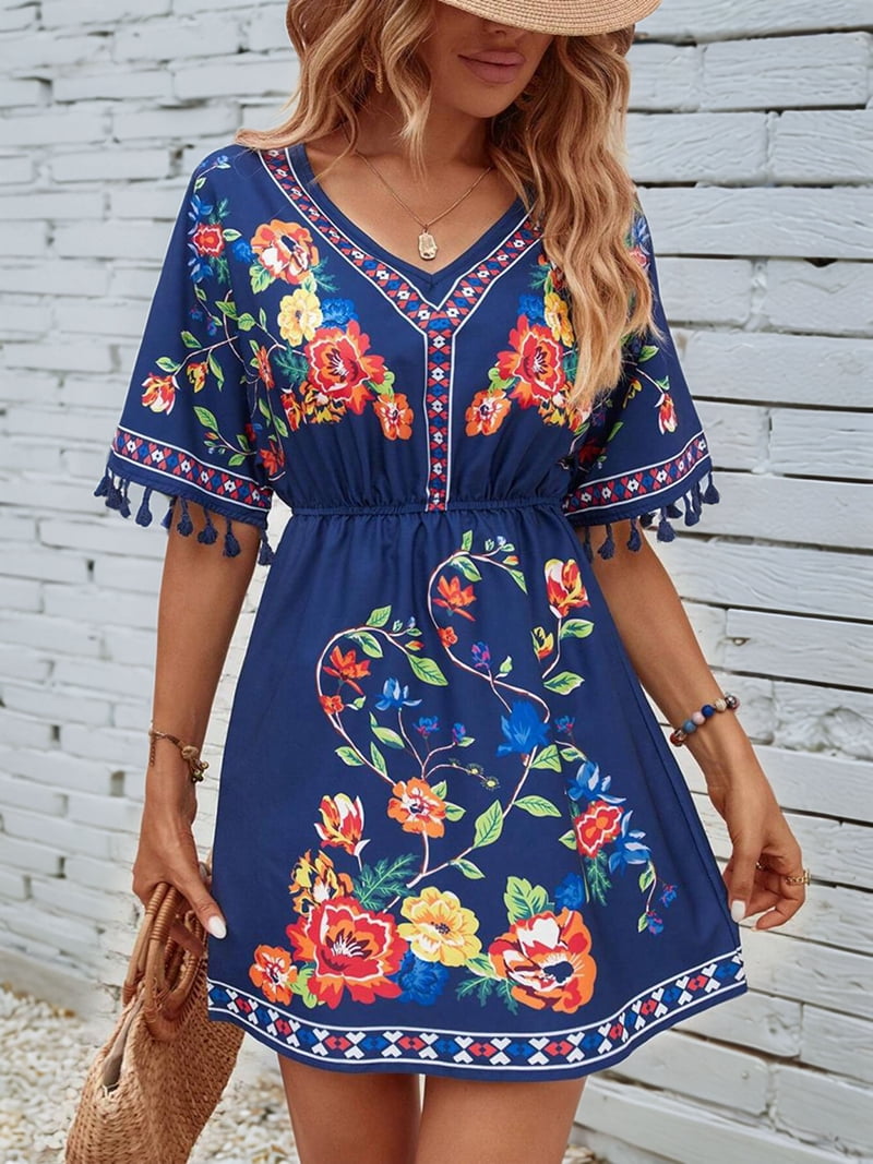 Fiesta Embroidered Mexican Dress for Women Beach Vacation Plus