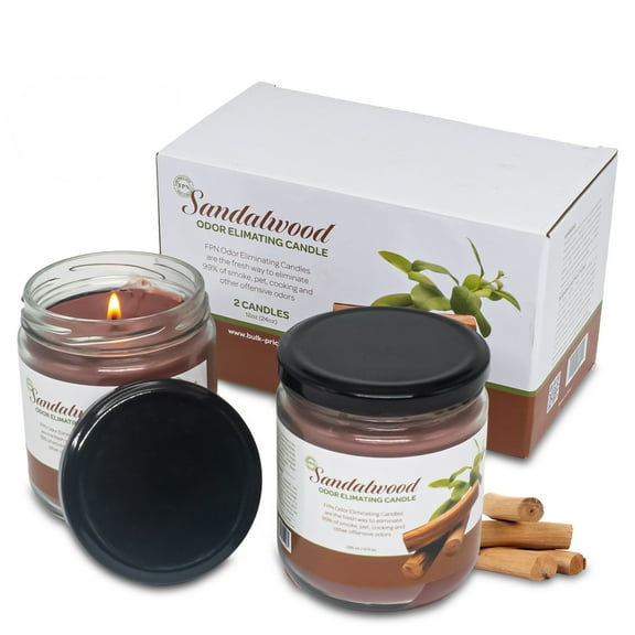 FPN Candle Set Odor Eliminating - Sandalwood - Pack of 2 (12oz) | 80 to 90-Hour Burn Time | Premium Soy Wax Candles | Neutralizes Pet, Kitchen, & Smoke Odors | Eco-Friendly & Long-Lasting