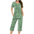 thumbnail image 1 of Sexy Pijama Conjunto para las Mujeres Cuello Redondo Blusa de Manga Corta Y Pantalones, Traje de Moda Casual para el Hogar Y Diario, 1 of 4
